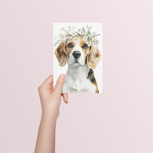 Watercolor Beagle Dog Wall Art Print – Floral Crown Dog Illustration | Unframed - Picture 5 of 5